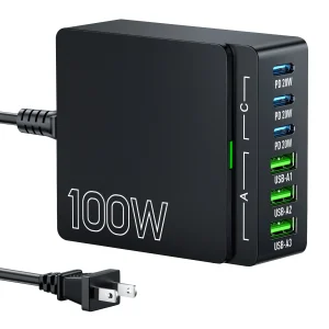 6-Port 100W GaN Charger – PD 3.0 for Devices