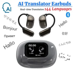 AI Translation Earphones – 144 Languages, Wireless Bluetooth